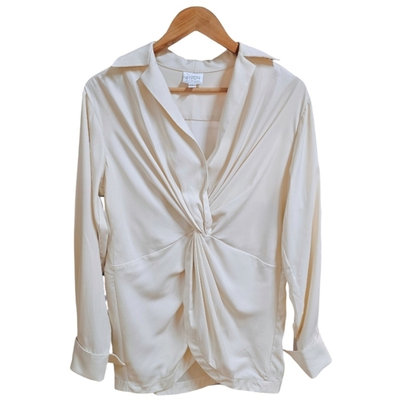 Byron Lars Tops - Byron Byron Lars Cream Twist Front Long Sleeve Satin Blouse Size 8 Classic